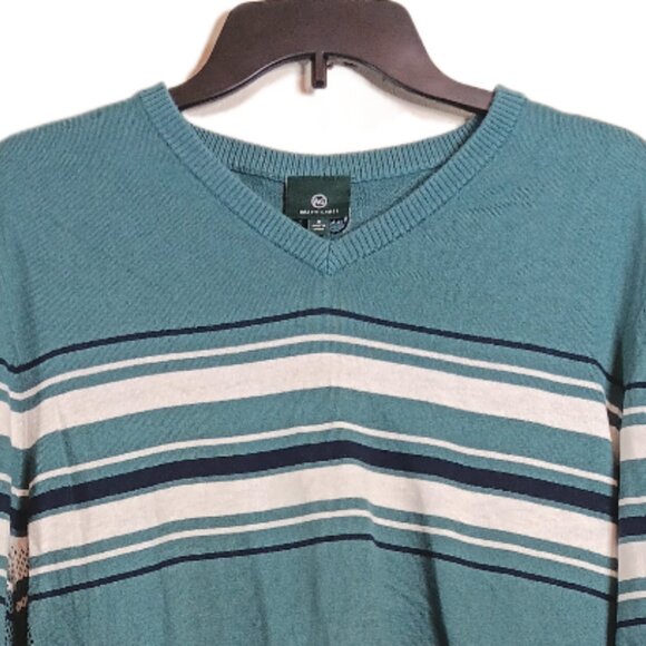 AG Green Label Cashmere Blend Sweater Mens M Green Stripe Golf Pullover New - Picture 2 of 6